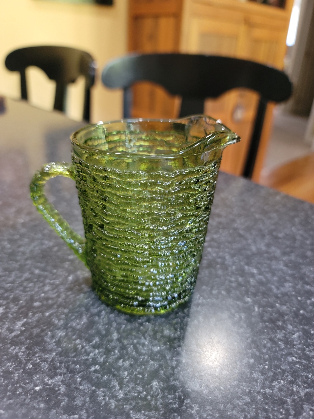 Vintage avocado green glass creamer pitcher "Soreno" Anchor Hocking